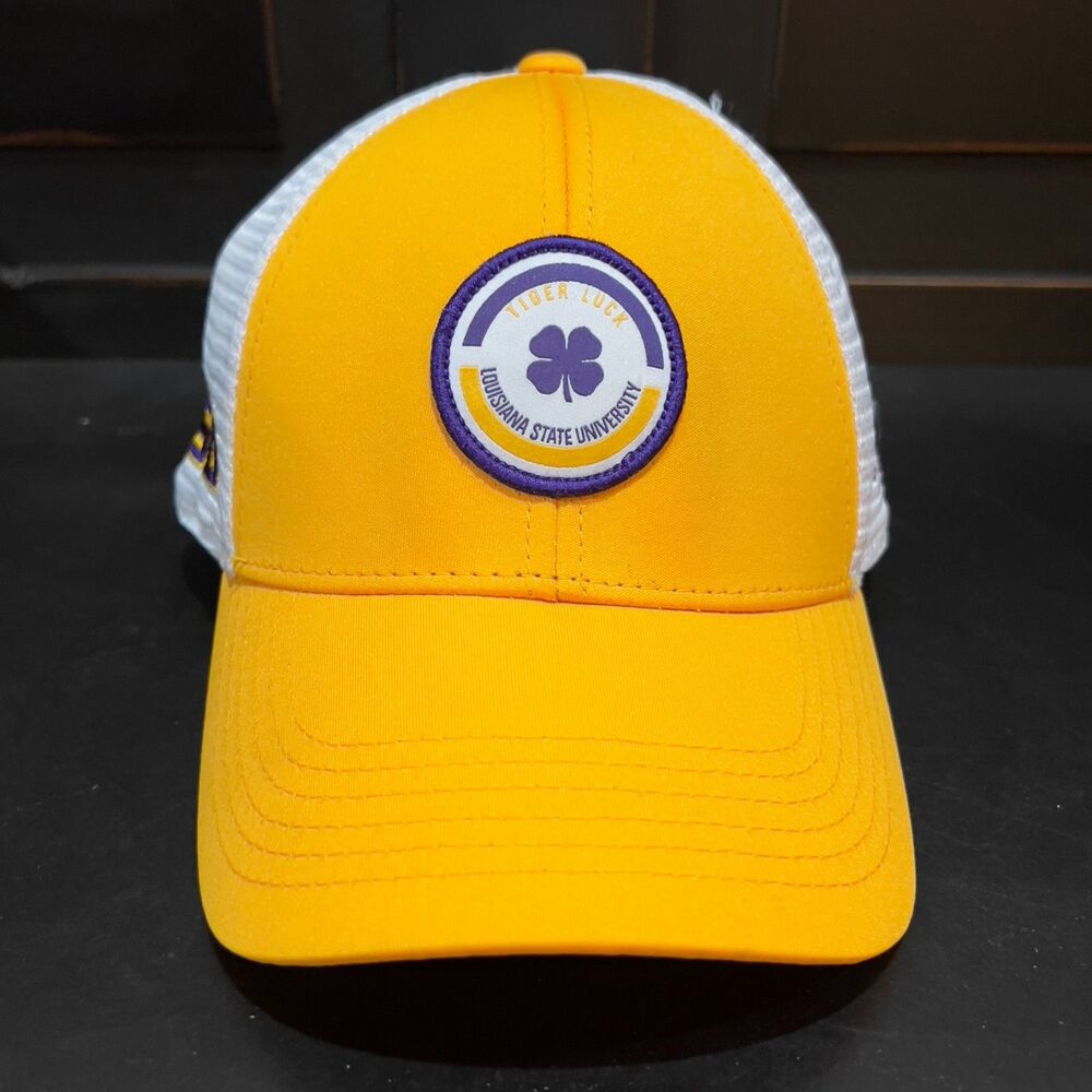 Black Clover LSU Tigers Snapback Hat Yellow Purple White Live Lucky